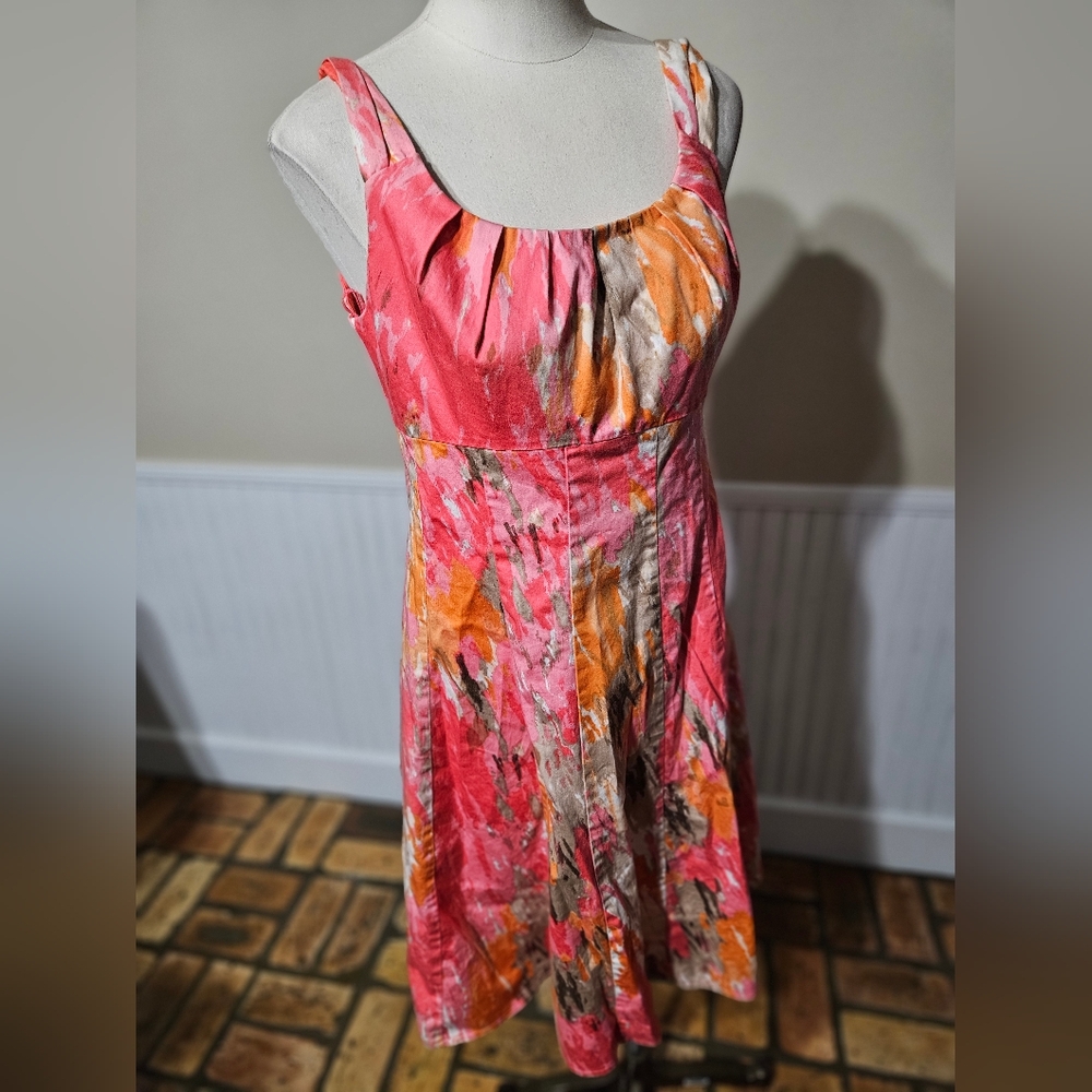 London Times Coral Pink & Orange Abstract Fit-and-Flare Dress
